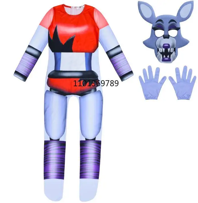 Scary Game Five Nights At Freddyed Cosplay Costume Jumpsuit with Mask Fnaf Freddyed Anime Birthday Gift for Kids Wudimiqi