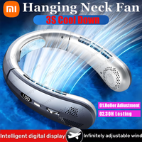 Xiaomi Upgraded USB Hanging Neck Fan Portable Bladeless Mini Rechargeable Mute LED Digital Display Electric Fans Air Cooler New