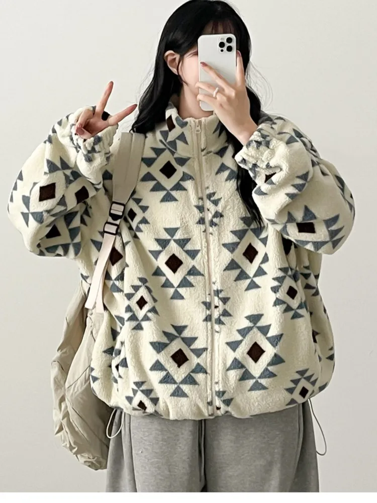 Herbst Winter Plaid Chic Jacke Mantel Frauen Koreanische Lose Cord Zipper Damen Jacken Mäntel Top Manteau Femme Hiver