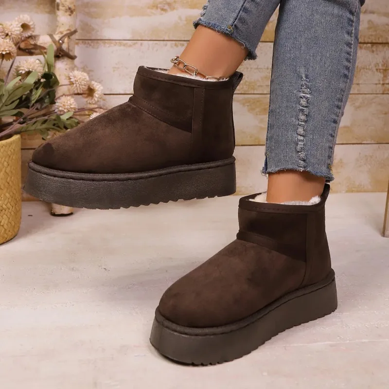 Designer's 2026 New Winter Trendy Women's Snow Boots Suede Fashionable Lined Plush Flat Warm and Comfortable Women's Snow Boots view 4