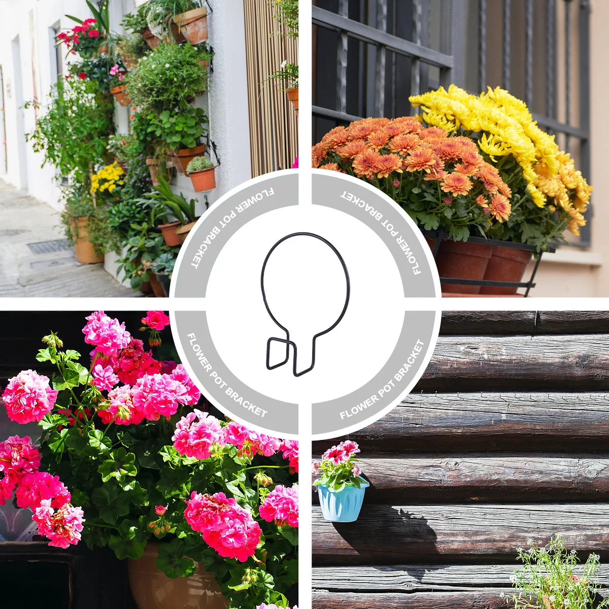 2 قطعة شرفة دائم اناء للزهور قوس سهلة التركيب نبات الحديد شماعات جدران داخلي في الهواء الطلق أصحاب وعاء النبات شماعات جدران #6