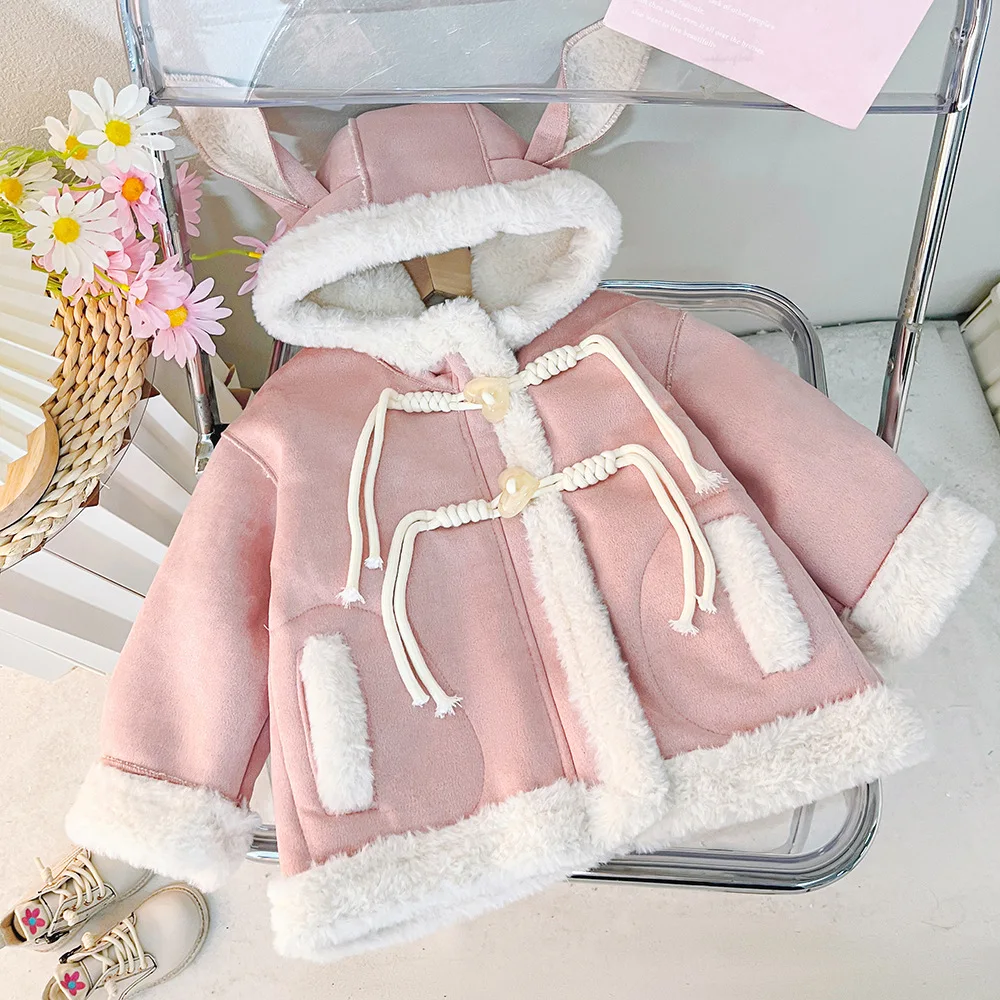 Winter 2024 Girls Thick Coats Children Warm Velvet Jackets Hoodies for Baby Girl Clothing Tops Outerwear Kids Outdoors Costume