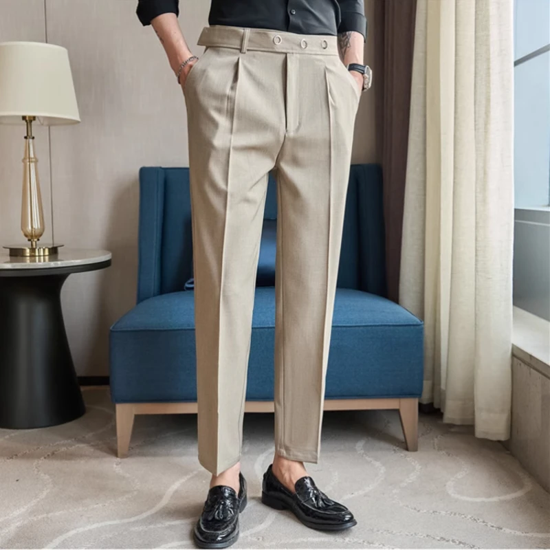 Spring niche design men's suit pants fashionable metal decorative belt  men's suit pants high-end casual men's suit pants2024