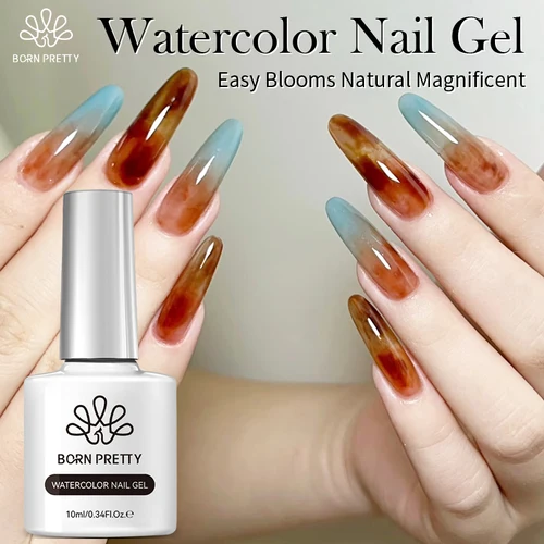 BORN PRETTY Esmalte de uñas en gel de acuarela transparente para efecto de extensión, pintura de esmalte de uñas de mármol, arte floral para uñas, manicura DIY