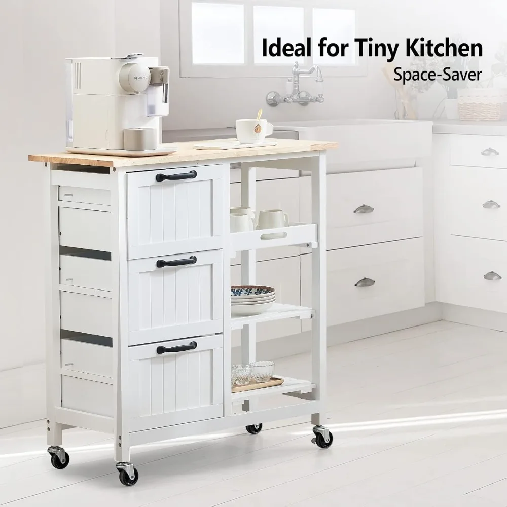 Kitchen Island, Rolling Kitchen Storage Cart with  Drawers  Tier Holders Serving Bar Cart Coffee Bar