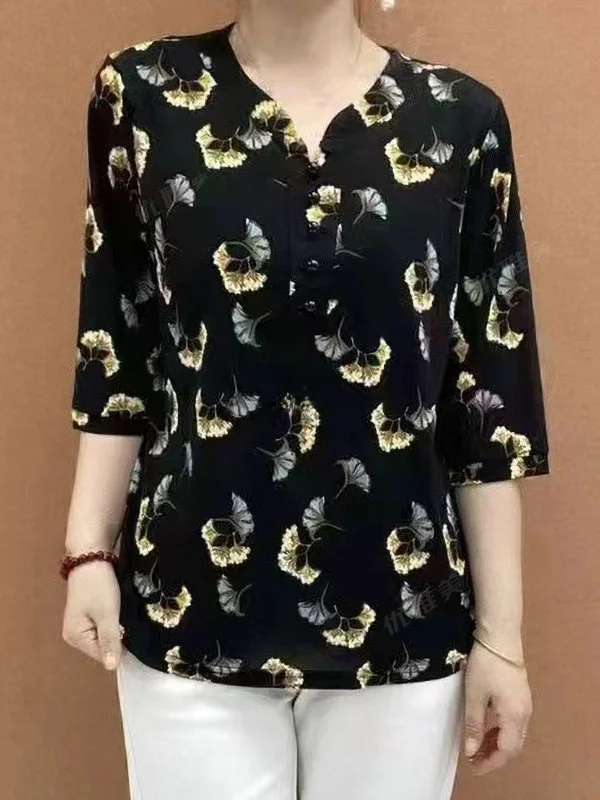 

Summer New Fashionable Versatile Loose Casual Print Women's T-shirt Stylish Ageless Good Looking Mom's Clothing Top