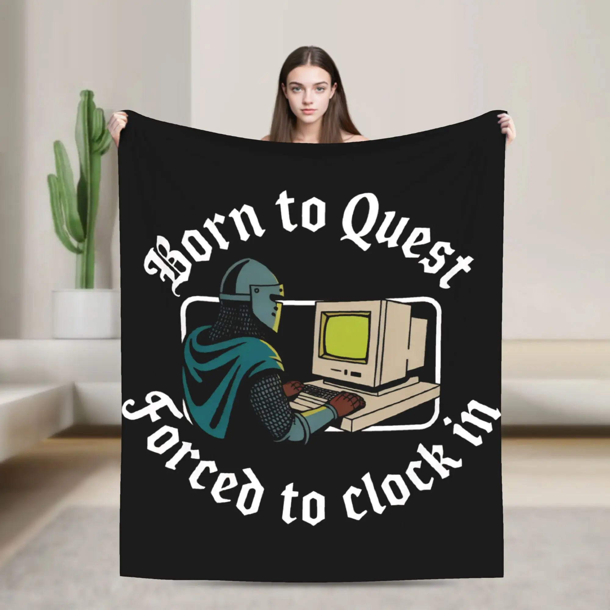 

Флисовое одеяло «Born to Quest Forced to Clock in Humor», оригинальный плед для дома, 150*125 см, плюшевое тонкое одеяло
