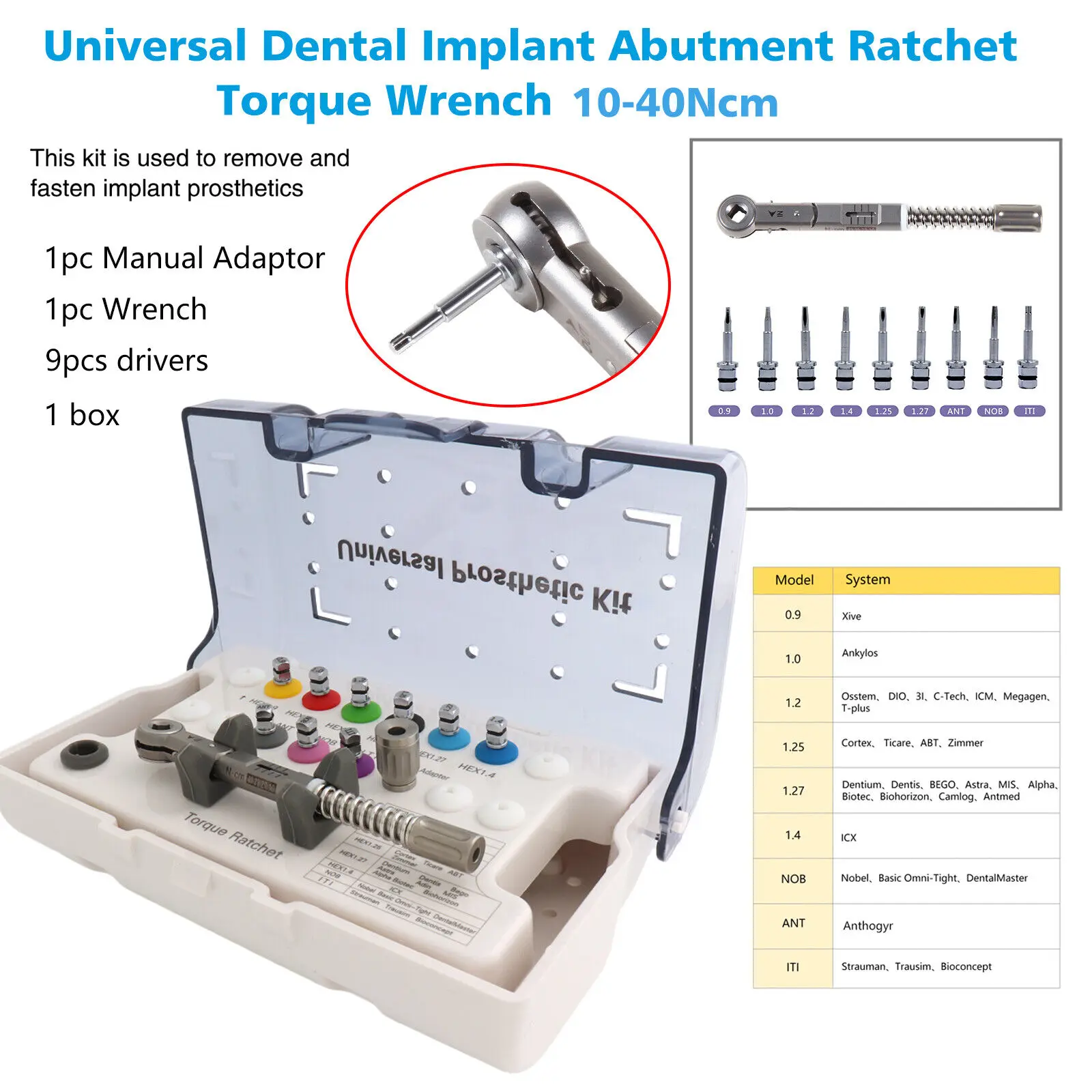 

Dental Universal Implant Abutment Ratchet Torque Prosthetic Kit 16 Latch Drivers Universal Surgical Tool Wrench Screw