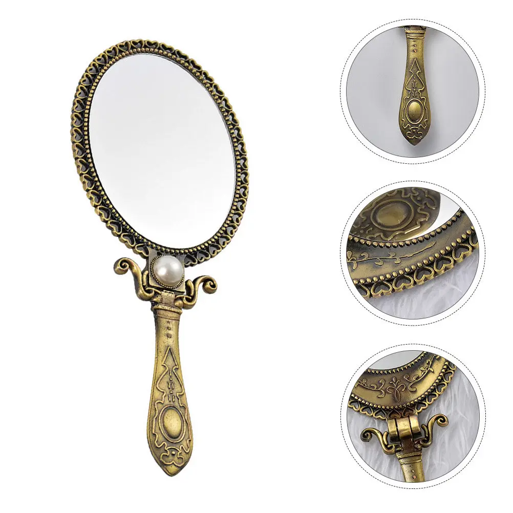 

1 шт. Овальное ретро-зеркало для макияжа, бронзового цвета, складное, маленькое, портативное, для использования на улице, в командировках, на каждый день