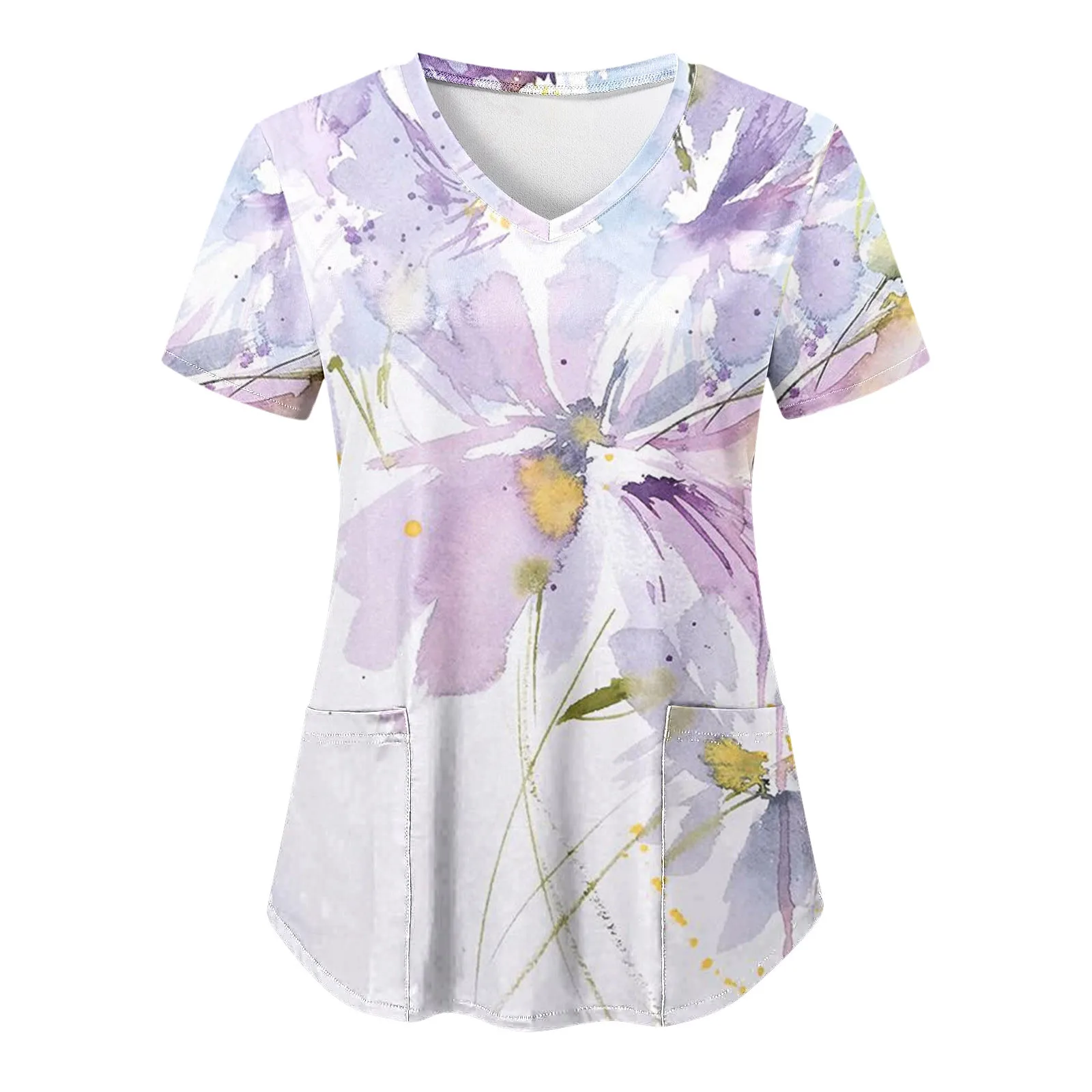 Flower Print Nursing Scrubs Tops Women Short Sleeve Working Uniform Blouse Nurses Tunic Uniform Nursing Clothes White Shirts