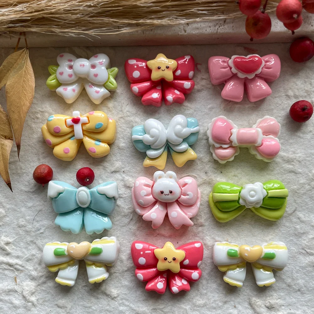 10pcs Cartoon Cute Princess Bow Resin Accessory Piece DIY Handmade Jewelry Accessories Making for Hairclip Phone Case Decoration