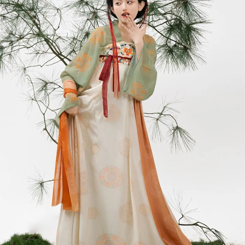 Hanfu-Jupe de récupération à manches longues sur la chemise, longueur de la poitrine, jupe cassée, vêtements quotidiens