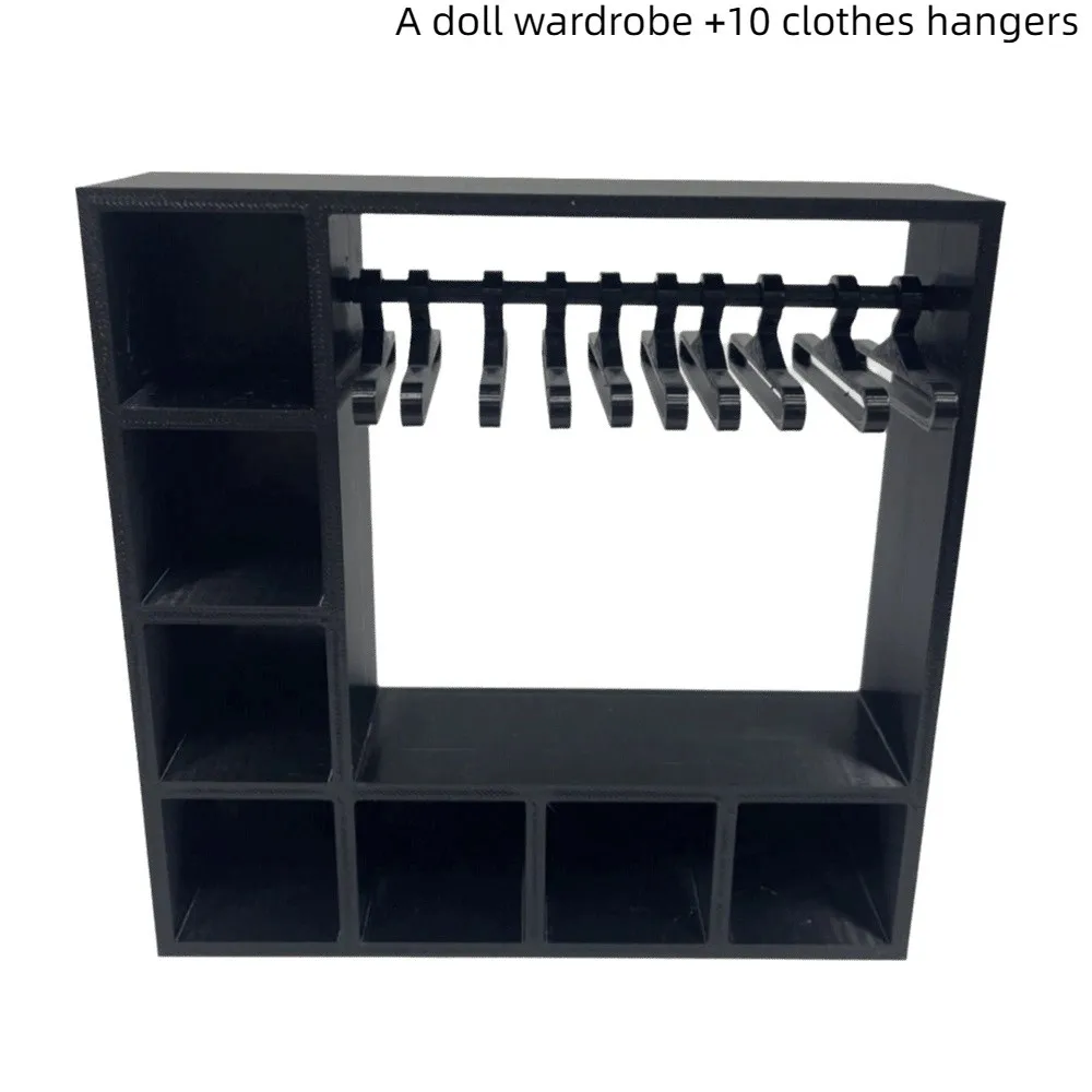

Large Capacity Doll Clothes Closet Portable with 10 Hangers Clothes Storage for Figures Durable Cute Display Box