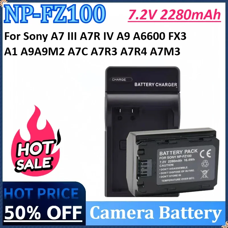 

New 7.2V 2280mAh 16.4Wh NP-FZ100 Camera Battery + Charger for Sony A7 III A7R IV A9 A6600 FX3 A1 A9A9M2 A7C A7R3 A7R4 A7M3