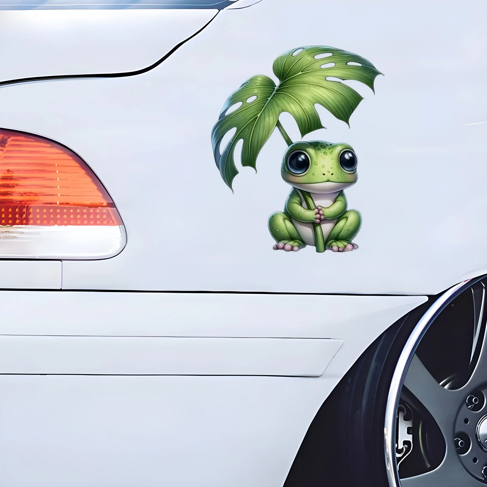 11x13cm Adorable Frog Holding Leaf PVC Decal – Durable, Easy-to-Apply Sticker for Cars, Laptops, Water Bottles, and Windows