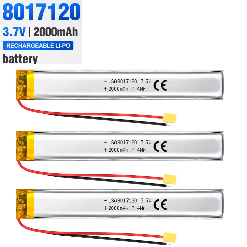 8017120 3.7V 2000mAh LiPo Battery Rechargeable LithiumPolymerBattery withProtection Board for Laser Pointer Toys Massage Devices