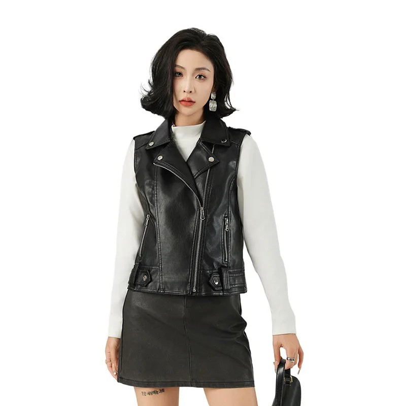 

Новый модный жилет из искусственной кожи, пиджаки с зубчатым воротником, Джокер, женский кожаный жилет, европейско-американские женские пальто