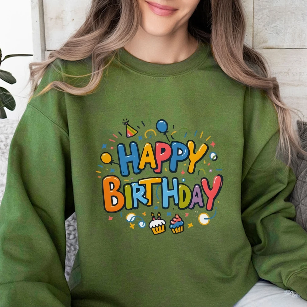 Birthday Graphic Casual Sweatshirt Trendy Multi-Colored Cotton Soft Top New Fashion Crew Neck Pullover Long Sleeve Loose Sweater