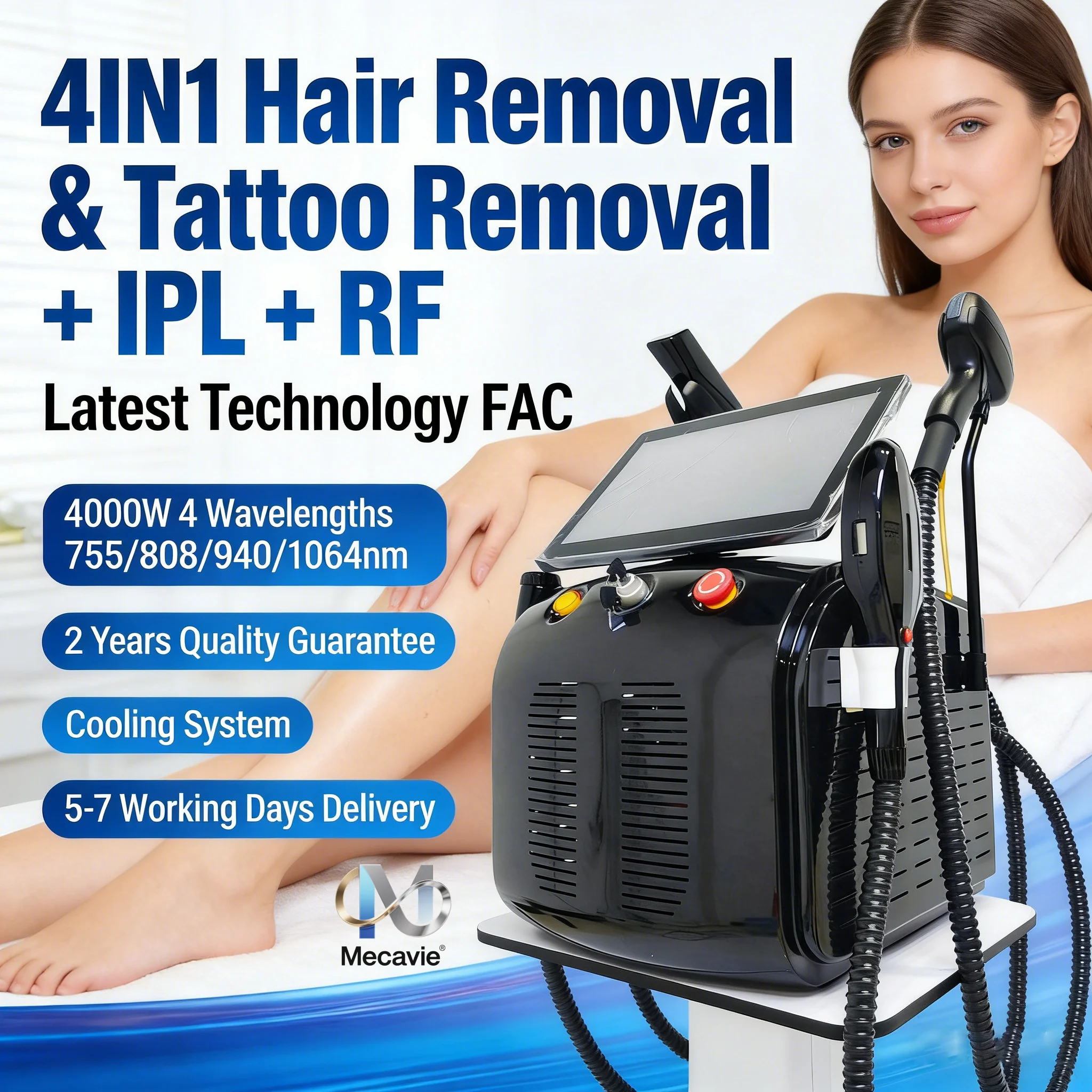 

Soprano Titanium Ice Platinum Diode 755 808 1064nm :YAG Machine Painless 4Wavelength Laser ND Hair Removal Machine 2025 4in1