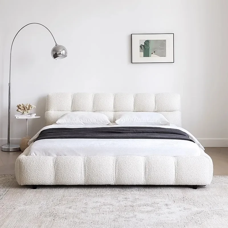 Original French Cream Wind Puff Fabric Bed Modern Simple Lamb Fleece Double Bed Wabi Sans Light Luxury Master Bedroom Wedding Be