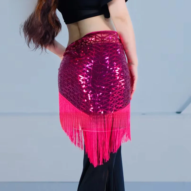 

Belly Dance Costume Women's Senior Sequin Tassel Triangular Hip Scarf Adult and Children's Oriental Dance Practice Waist Scarf