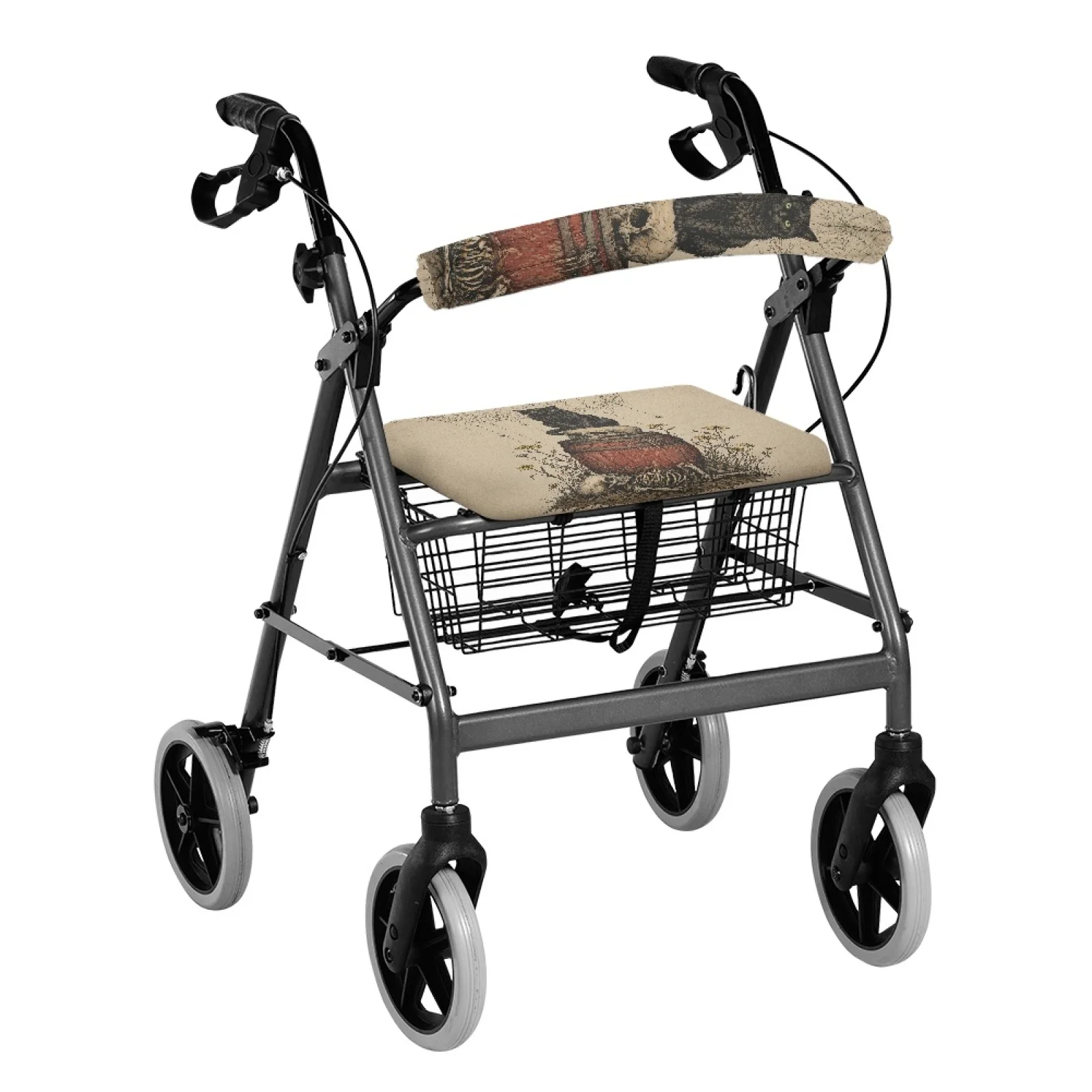 Coloranimal Moisture Wicking Fits Rollators 2PCS Rollator Walker Cover for Elderly Adults for Outdoors Black Cat Skull Theme