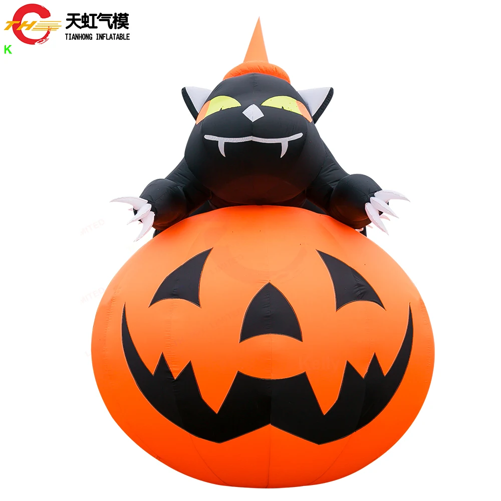 

Outdoor Yard Park Decorations for Halloween Party Halloween Inflatable Pumpkin Balloon with Black Cat Ghost Face Balloon