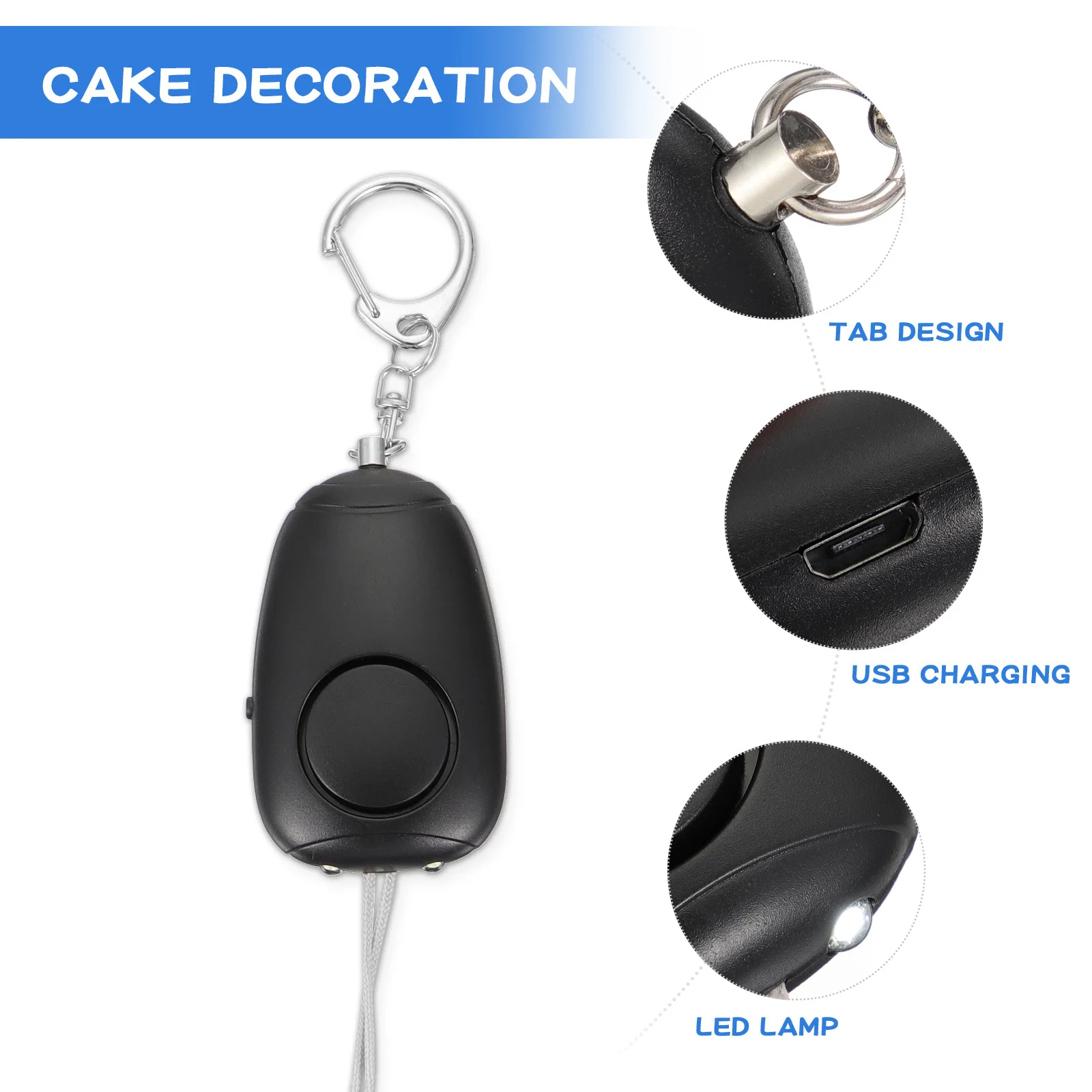 إنذار أمان شخصي مع ضوء LED 130Db صفارة إنذار صوت الطوارئ لجهاز أمان سلسلة المفاتيح النسائية #5