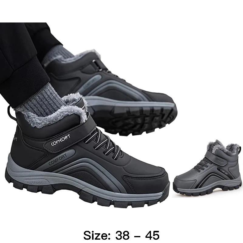 

Высококачественные кожаные зимние ботинки с высоким берцем для мужчин, непромокаемые зимние ботинки 2025 года для походов на открытом воздухе, плюшевые теплые туфли с горным мехом, черные, серые