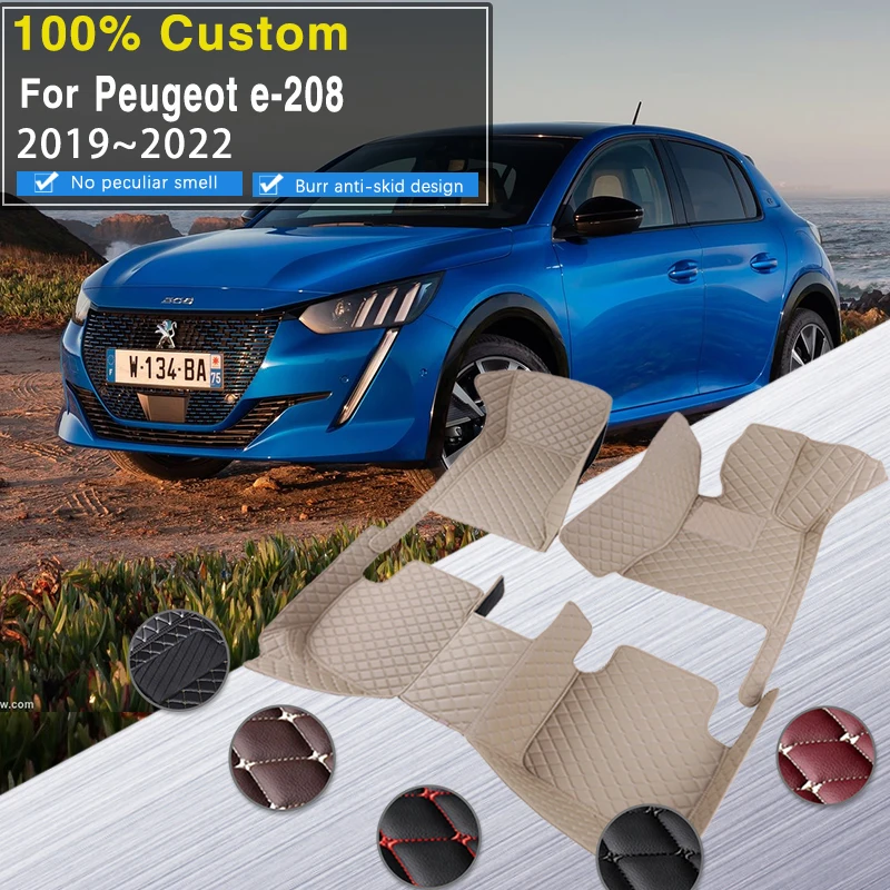 Car Floor Mats For Peugeot E-208 e208 P21 2019~2022 2020 Carpets Luxury Leather Mat Waterproof Pad Durable Rugs Car Accessories