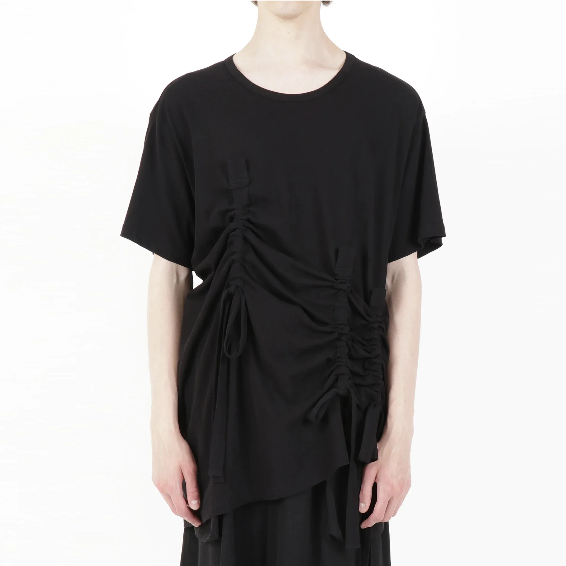 

YOJI OOAK черная футболка с короткими рукавами и шнурком, нишевый модный дизайнерский оригинал для мужчин и женщин