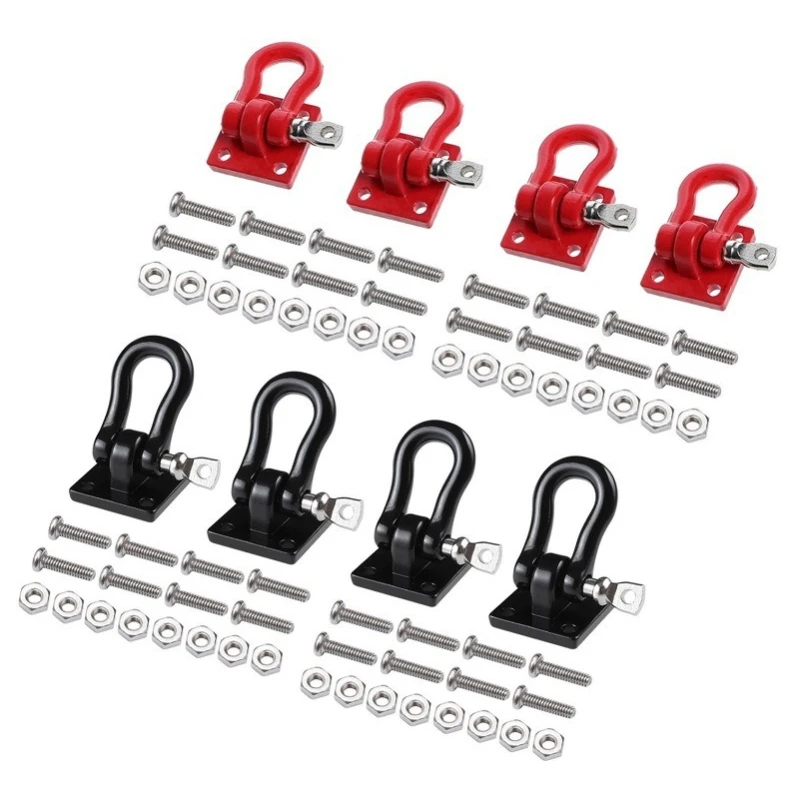 2pcs  1:10 RC Crawler Metal Tow Hook Red Recovery Shackle with Screws Scale Accessory