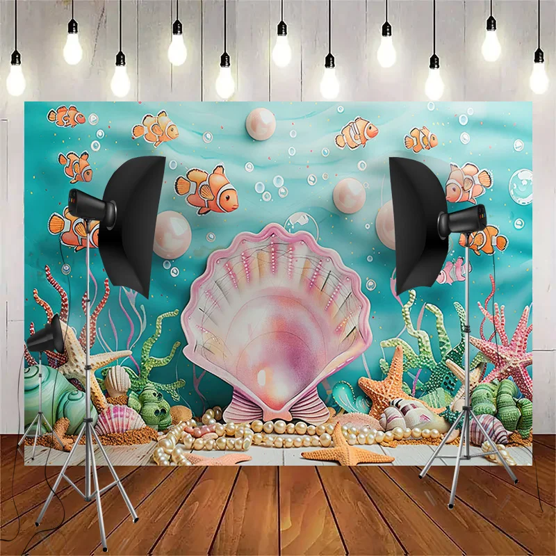 

Mermaid Shell Beach Ocean Fish Photography Backdrops Underwater Landscape Photo Studio Background Party Decor WW-01