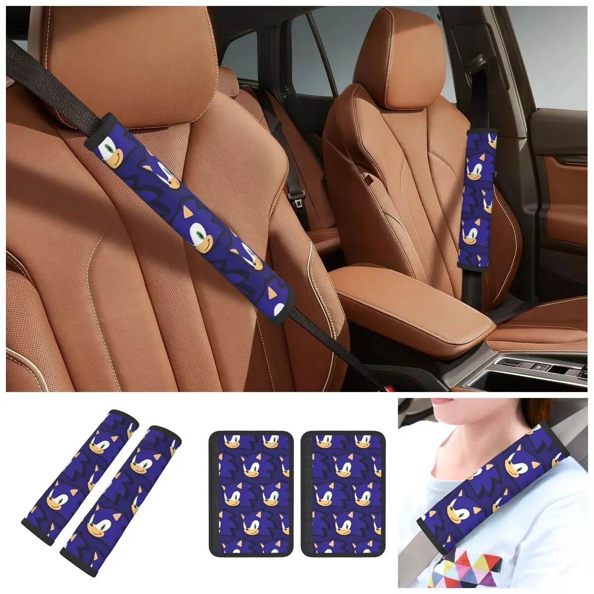2-Pack Shadow The Hedgehog Car Seat Belt Pads Cover for Car Interior Accessories Seatbelt Shoulder Harness Pad