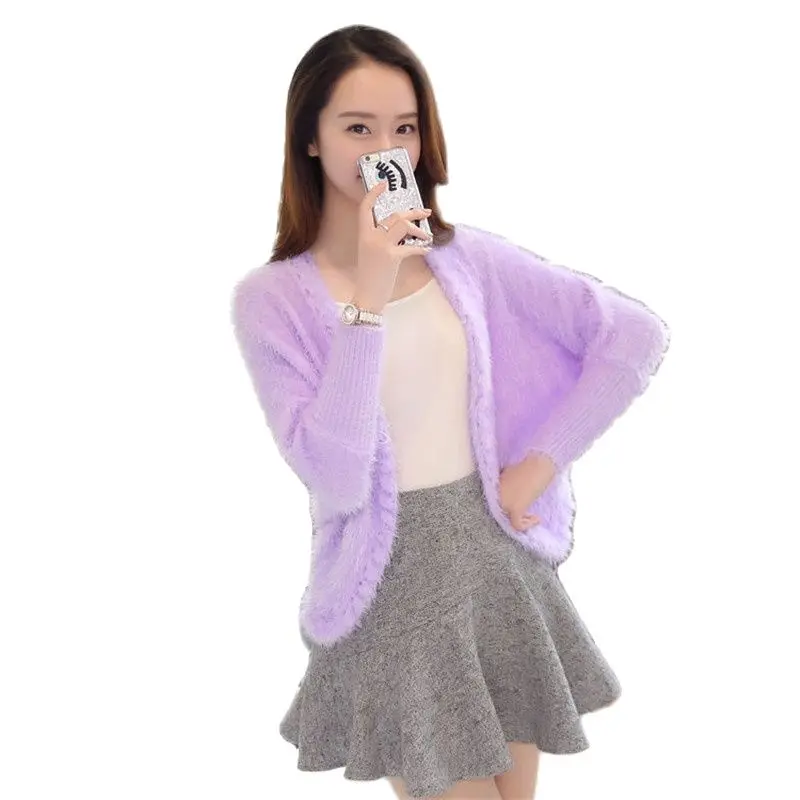 Spring Autumn New 2022 Wild Lmitation Mink Fashion Small Shawl Knitting Cardigan Lazy Wind Women's Coat Long Sleeves  Outerwear