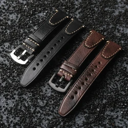 Handmade Head Cowhide Leather Strap, 18 20 22MM Rubbed Color Aged Genuine Leather Men's Watch Practice, Quick Release, Brown Bla