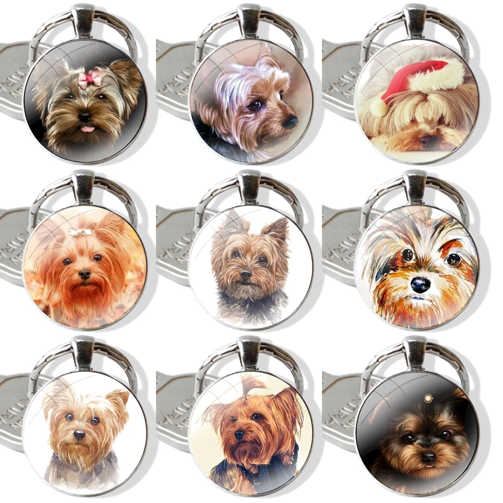 Keychain Glass Cabochon Metal Pendant Classic Men's Women's Keyring yorkshire terrier dog puppy