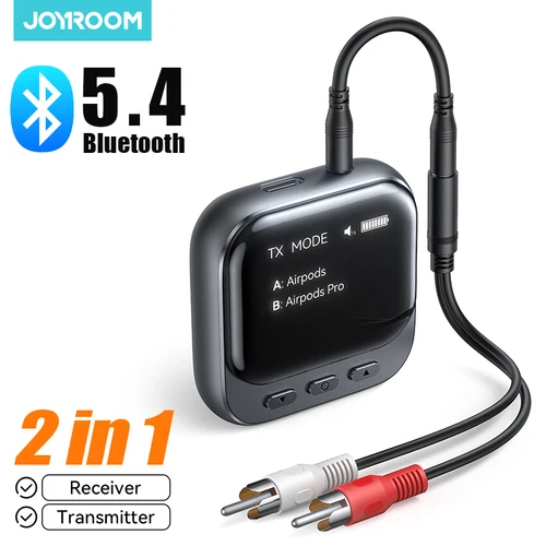 Joyroom-receptor transmisor Bluetooth 5,4 2 en 1 con pantalla OLED para 2 Airpods o auriculares, adaptador de conector auxiliar de 400mAh y 3,5 MM