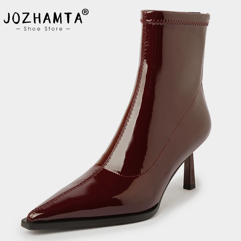 JOZHAMTA Size 33-41 Ankle Boots For Women Elastic Soft Leather Thin High Heels Shoes Fall Winter 2025 Stretch Short Booties