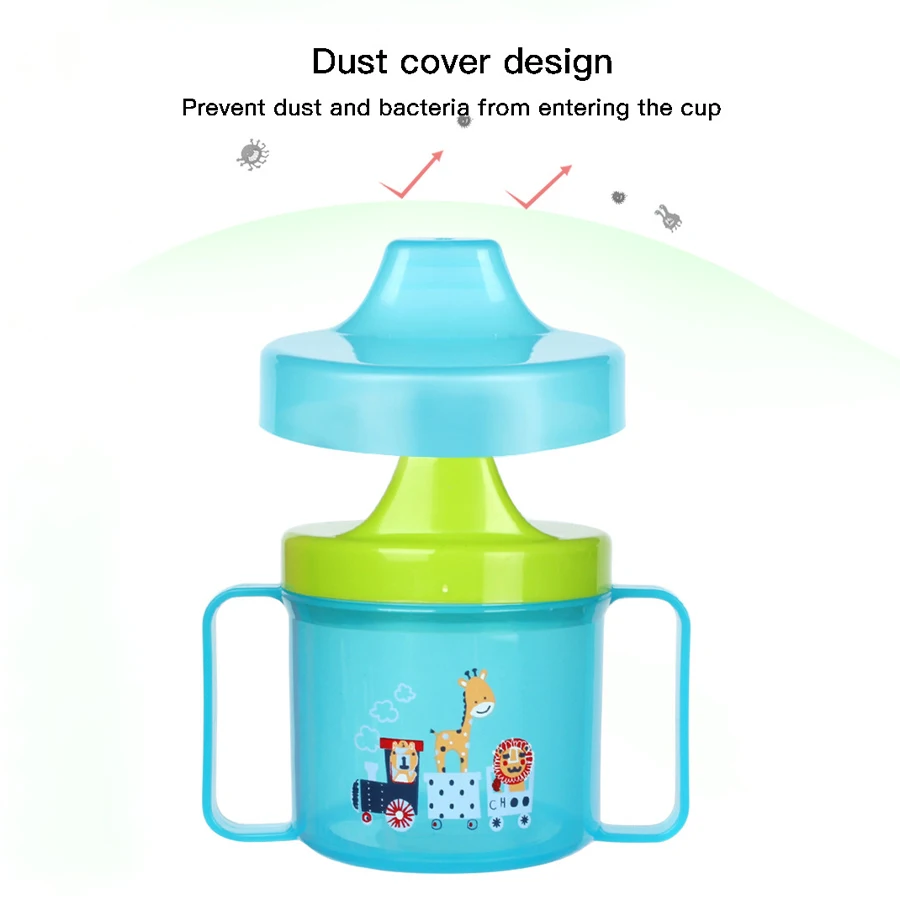 Baby drip proof and leak proof duckbill cup with lid and handle, cartoon pattern learning to drink duckbill cup, BPA free