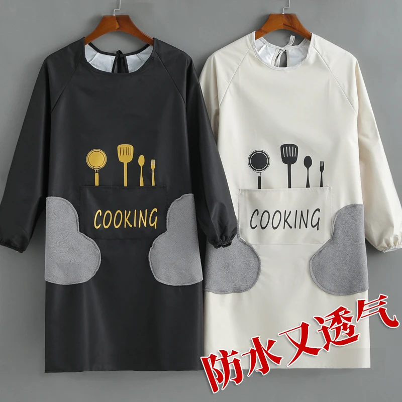 Delantal de cocina de manga larga para hombres y mujeres adultos, ropa de trabajo para el hogar, impermeable, a prueba de aceite, a la moda, con logotipo personalizado