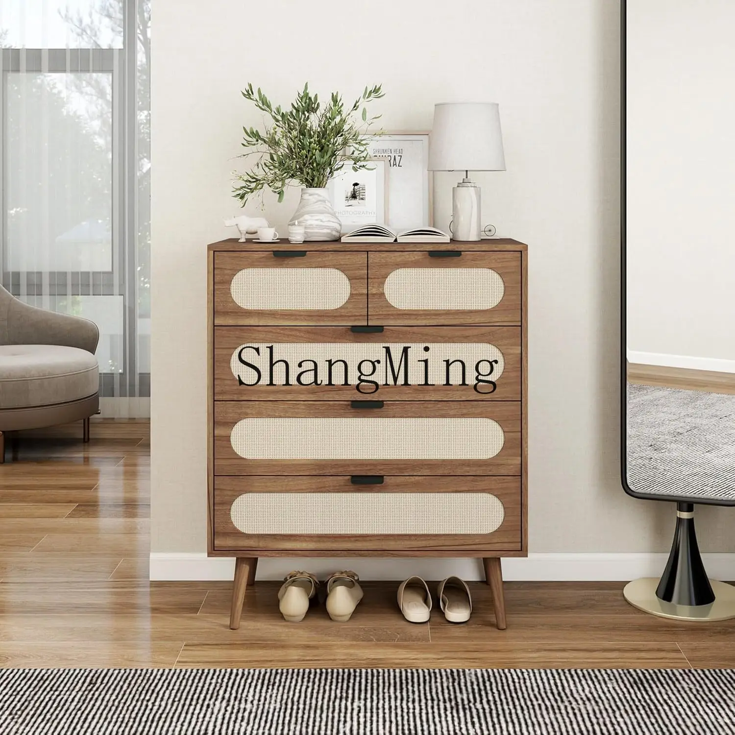 

CL Household Five-Drawer Cabinet Large Capacity Bedroom Storage Cabinet Solid Wood Natural Color Floor-Standing Drawer Cabinet