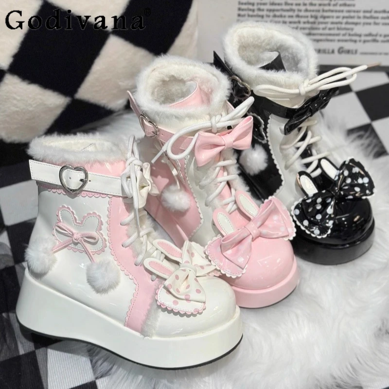 

Girl's Sweet Lolita Snow Boots 2025 Winter Women's Fashion Casual Versatile Y2K Short Boots Student Plush Warm Short Tube Shoes