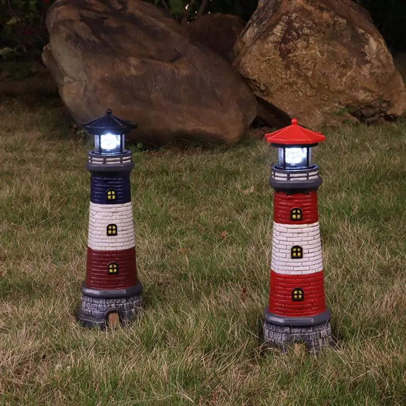 

Garden Lighthouse Statue Resin Waterproof LED Lighthouse Solar Charging Patio Figurines Lights Weatherproof Creative Lighting