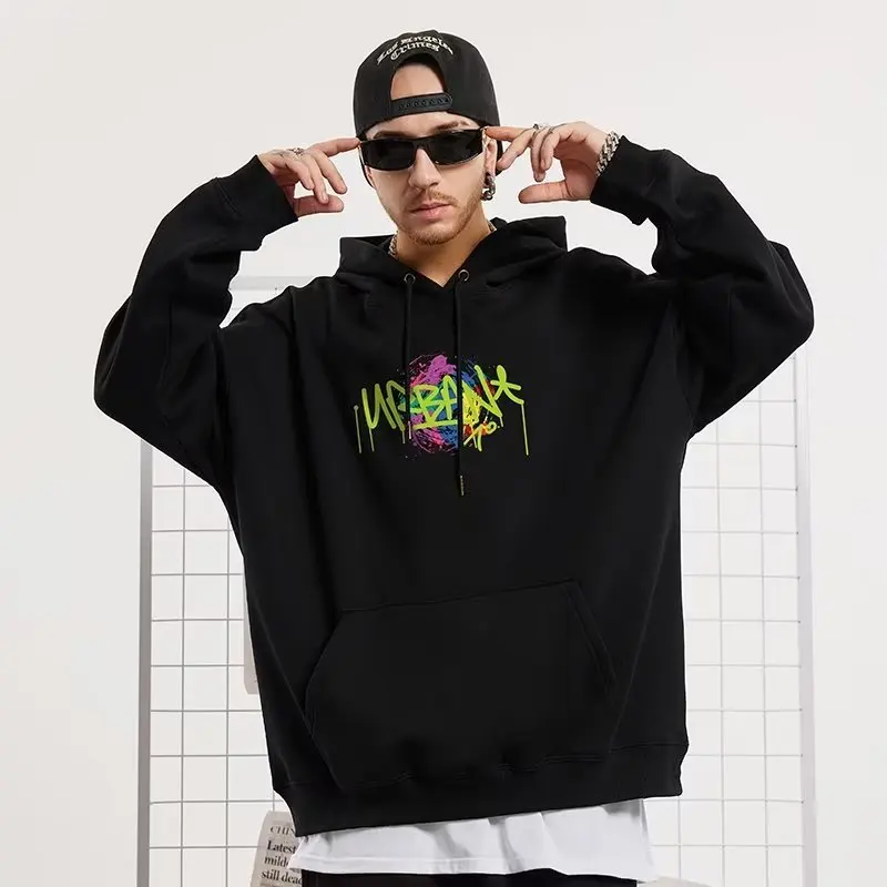 Trendy Hip-hop Oversized Hoodie Men's Trendy Ins New High Street Round Neck Casual Coat With Plush Spring And Autumn