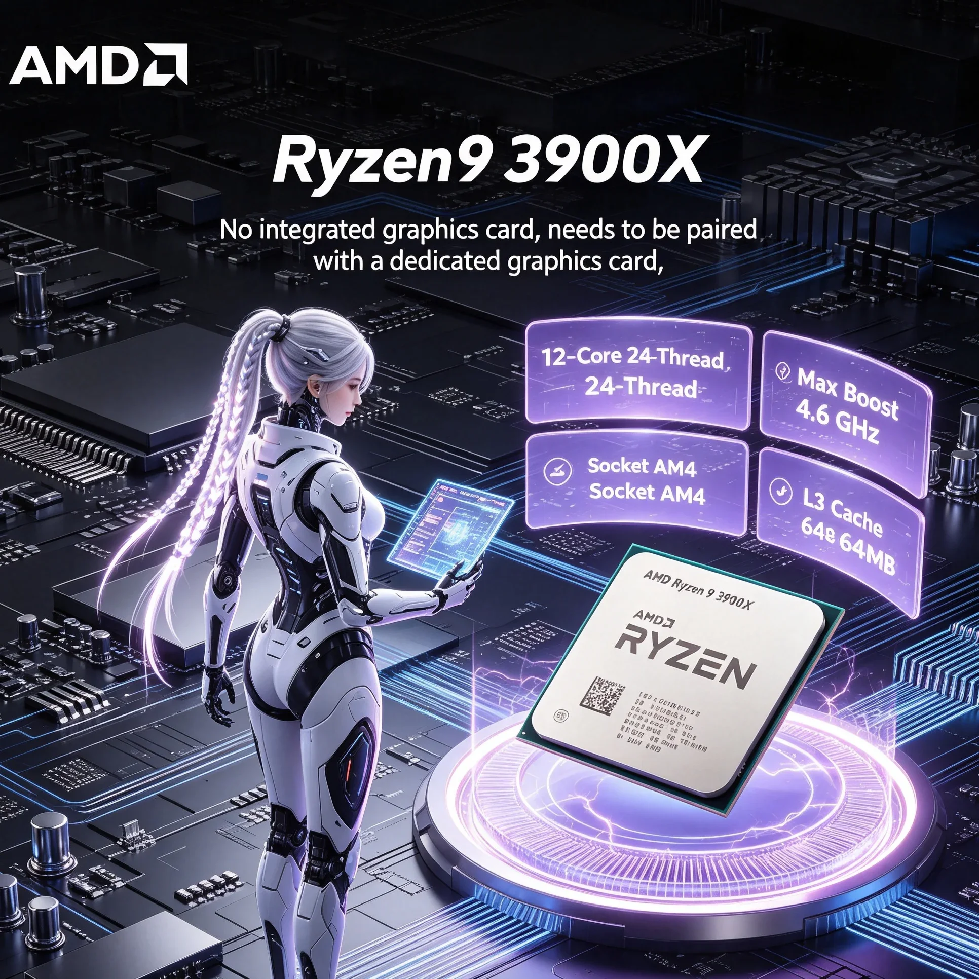 AMD Ryzen 9 3900X CPU for Content Creation 12 Core 24 Thread 3.8GHz 64MB Cache AM4 DDR4 Desktop CPU Video Editing Streaming