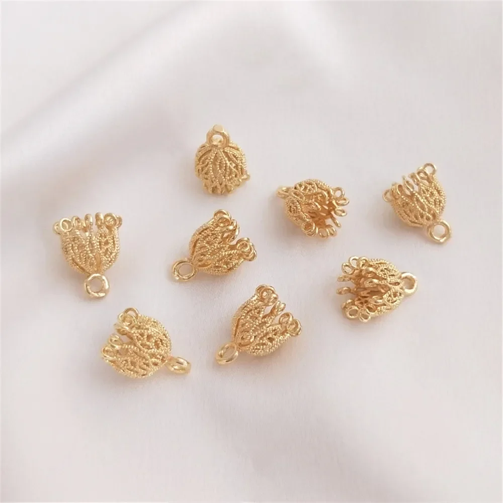 

1pcs 9x13mm 14K Gold Plated Flower holder, tassel cap, diy earrings, hairpin material accessories