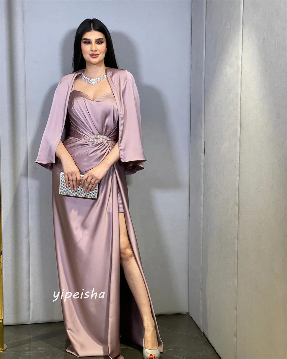 Prom Dress Satin Beading Draped Pleat Valentine's Day A-line Sweetheart Bespoke Occasion Gown Long Dresses Evening Saudi Arabia