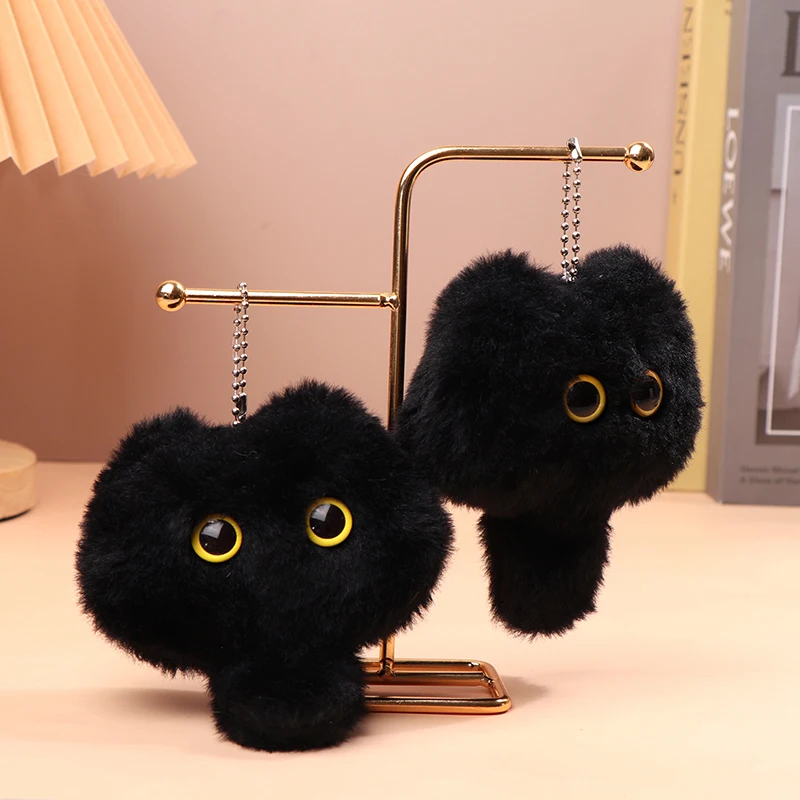 1Pc Briquettes Black Cat Plush Toy Cartoon Kitten Pendant Soft Stuffed Doll Keychain Car Key Ring Backpack Bag Decor