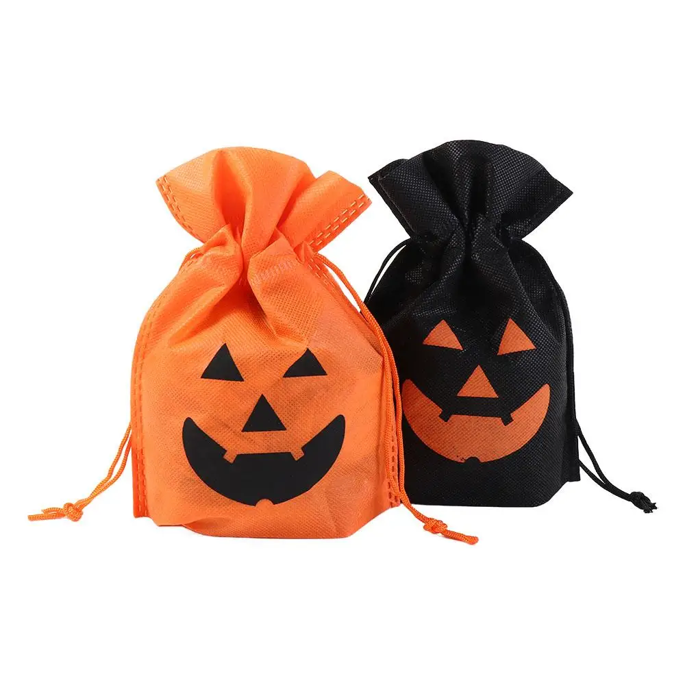 Tas tangan Halloween tas permen perhiasan Organizer kemasan koin dompet labu tas hadiah Oranye hitam serut kantong penyimpanan